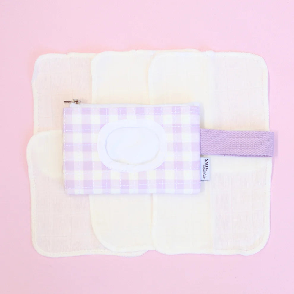 Purple Gingham Doll Pouch + Wipes Set - SALLI Collective