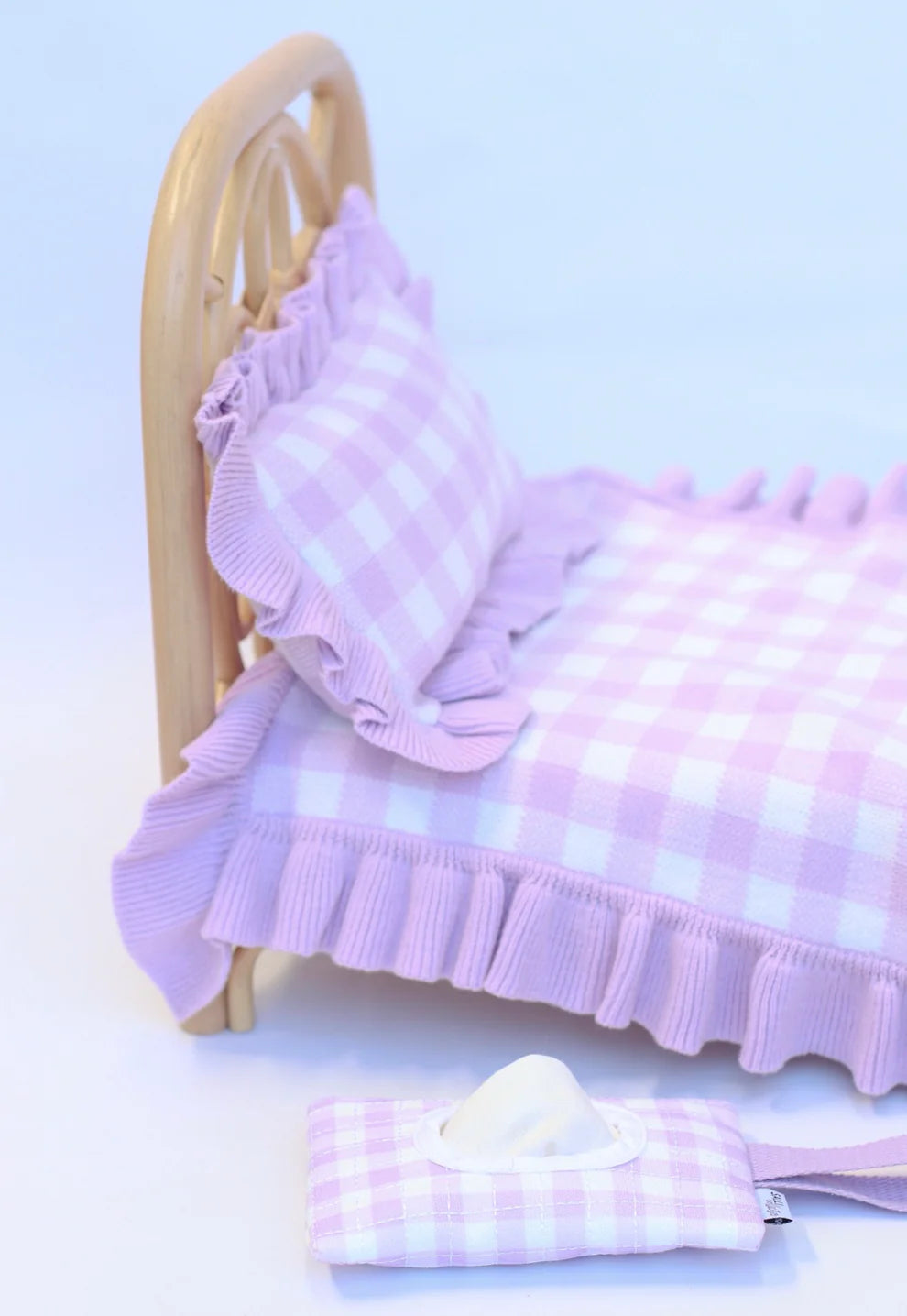 Lilac Gingham Doll Bedding Set - SALLI Collective