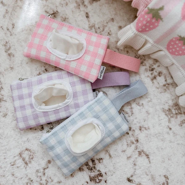 Purple Gingham Doll Pouch & Wipes Set - SALLI Collective