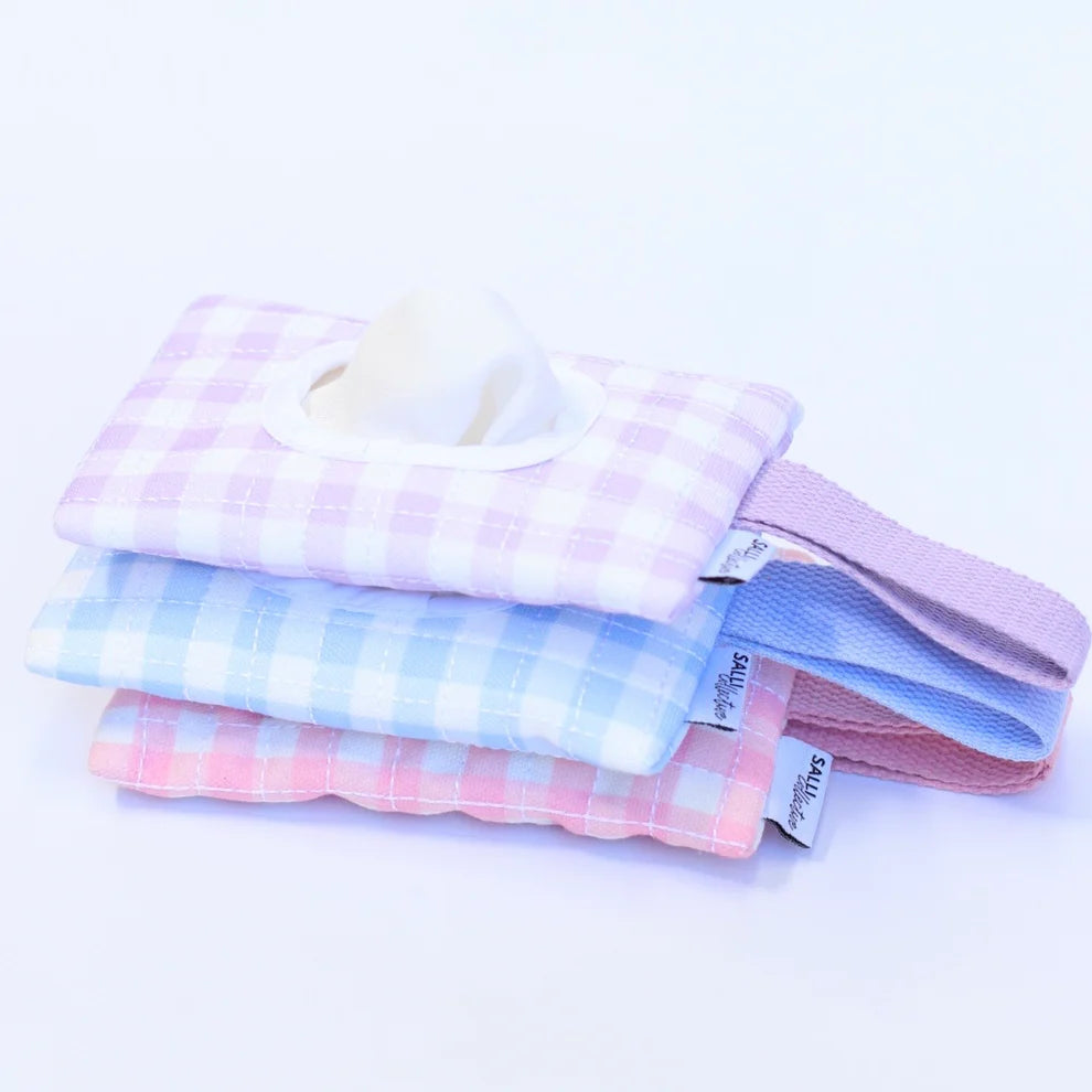 Blue Gingham Doll Pouch + Wipes Set - SALLI Collective