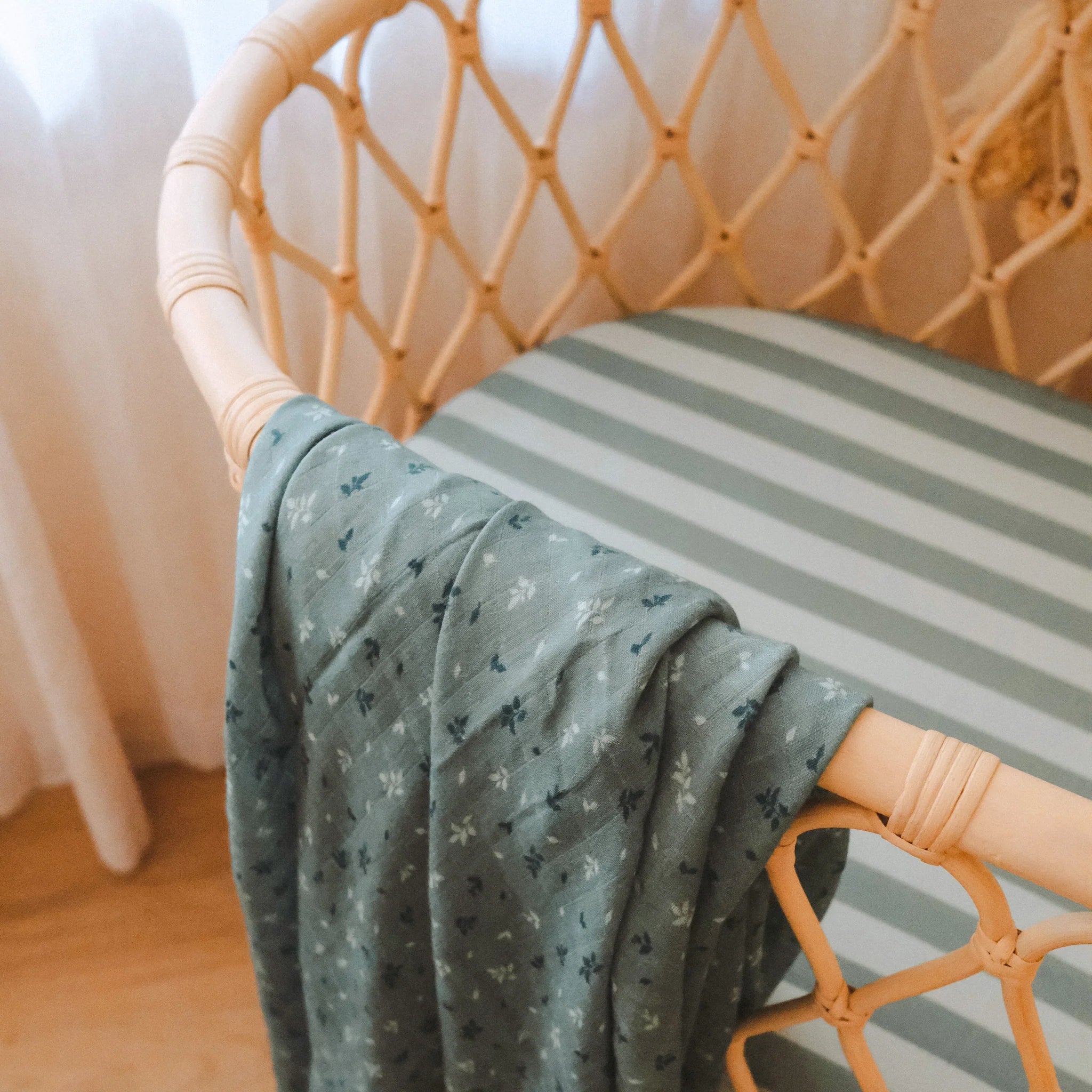 Organic Fitted Bassinet Sheet/Change Pad Cover | Sage Stripe