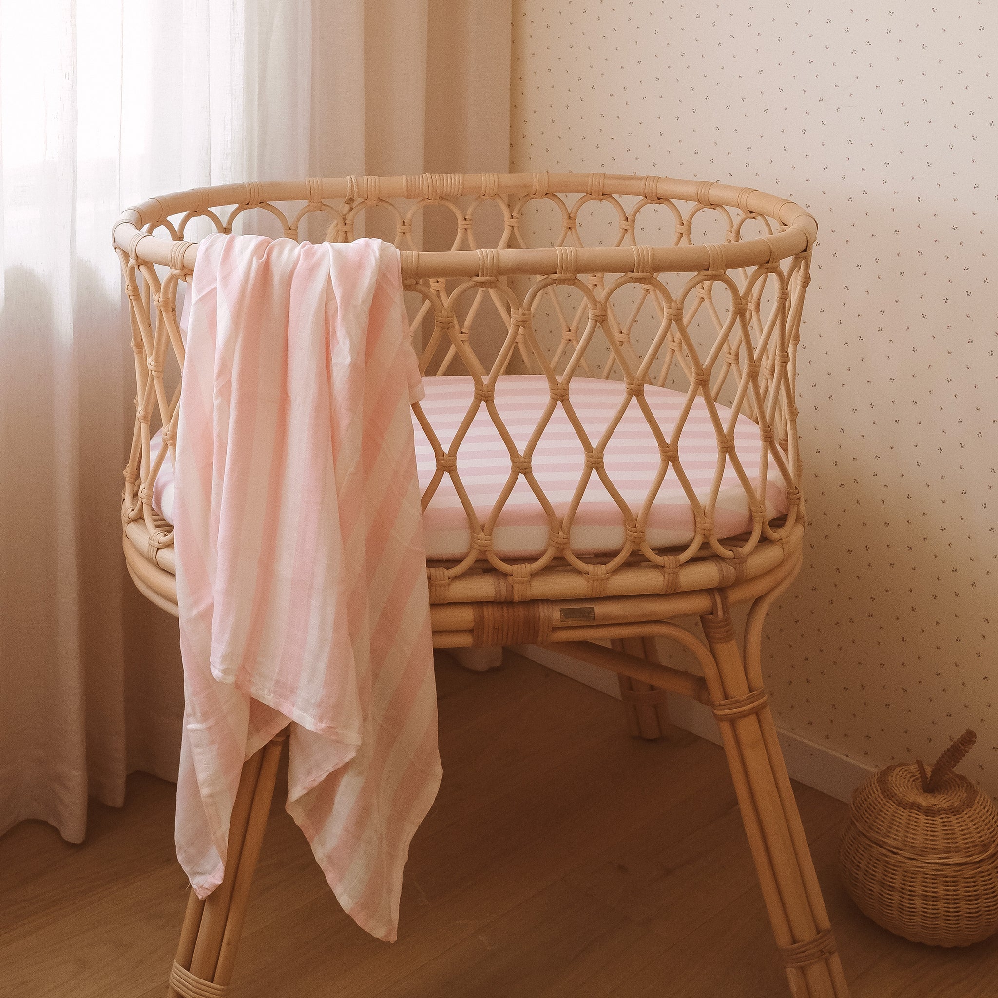 Organic Fitted Bassinet Sheet/Change Pad Cover | Petal Stripe