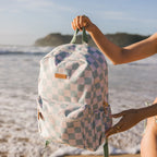 beach Fox & Fallow sage check backpack front view kids school bag