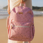 adults can wear too Fox & Fallow backpack for kids, perfect for school, daycare and everyday use. Spacious, practical and designed for little adventures. Personalisation of embroidery with name also available on bags in 2 placements. This print is dusty roses