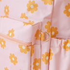 close up of Fox & Fallow backpack for kids, perfect for school, daycare and everyday use. Spacious, practical and designed for little adventures. Personalisation of embroidery with name also available on bags in 2 placements. This print is daisy chain