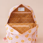 inside view of Fox & Fallow backpack for kids, perfect for school, daycare and everyday use. Spacious, practical and designed for little adventures. Personalisation of embroidery with name also available on bags in 2 placements. This print is daisy chain