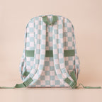 back view Fox & Fallow sage check backpack kids school bag
