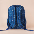 back view of Fox & Fallow backpack for kids, perfect for school, daycare and everyday use. Spacious, practical and designed for little adventures. Personalisation of embroidery with name also available on bags in 2 placements. This print is forget me not
