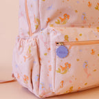 close up view of Fox & Fallow backpack for kids, perfect for school, daycare and everyday use. Spacious, practical and designed for little adventures. Personalisation of embroidery with name also available on bags in 2 placements. This print is mermaids