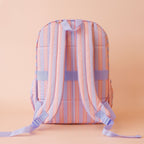 back view of straps on Fox & Fallow backpack for kids, perfect for school, daycare and everyday use. Spacious, practical and designed for little adventures. Personalisation of embroidery with name also available on bags in 2 placements. This print is powder stripe