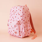 side view Fox & Fallow little hearts backpack front view kids school bag