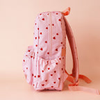 side view with pockets Fox & Fallow little hearts backpack front view kids school bag