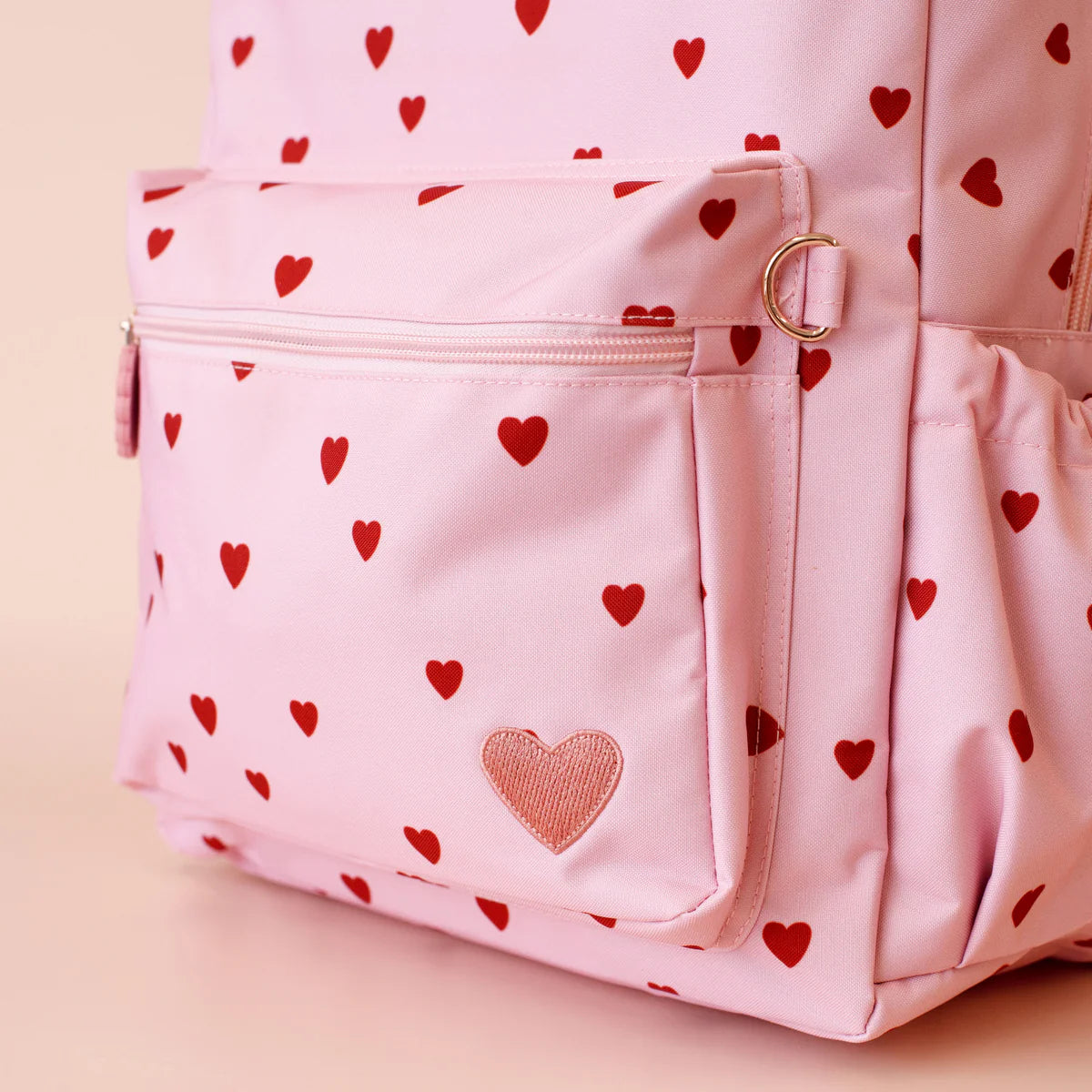 front pocket Fox & Fallow little hearts backpack front view kids school bag