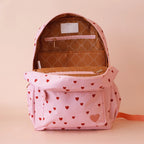inside view Fox & Fallow little hearts backpack front view kids school bag