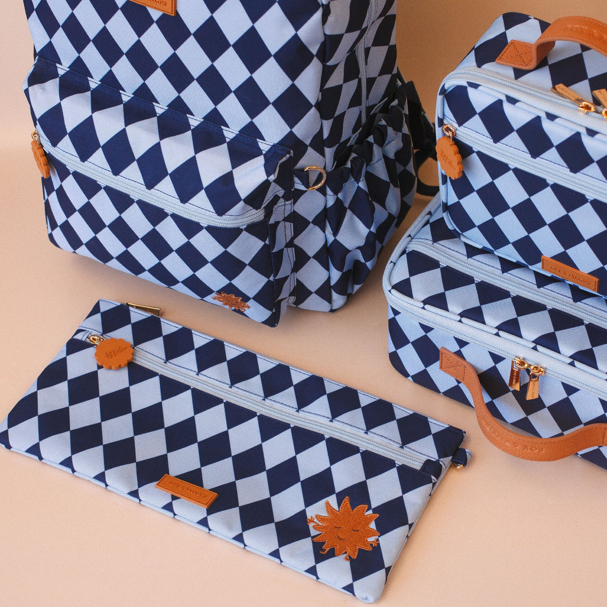 Navy Diamonds Large Pencil Case - Fox & Fallow
