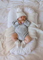 Little Brother long sleeve knit baby romper in powder blue by Blossom and Pear