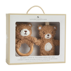 Cuddly Bear Teething Ring Rattle & Dummy Chain Gift Set - Living Textiles