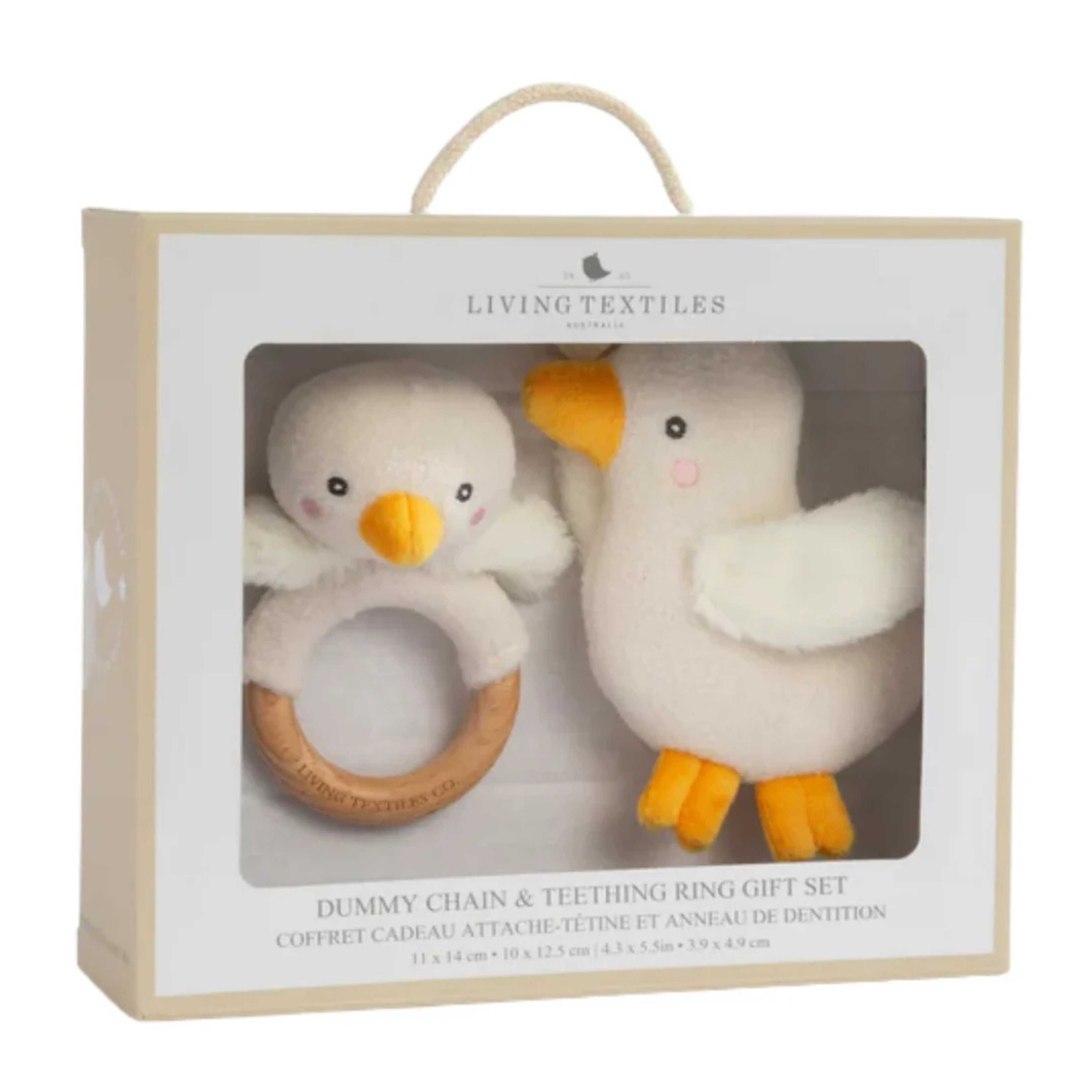 Goosey Goosey Teething Ring Rattle & Dummy Chain Gift Set - Living Textiles