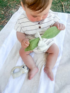 Banks the Koala natural rubber baby teether with crinkle muslin leaf