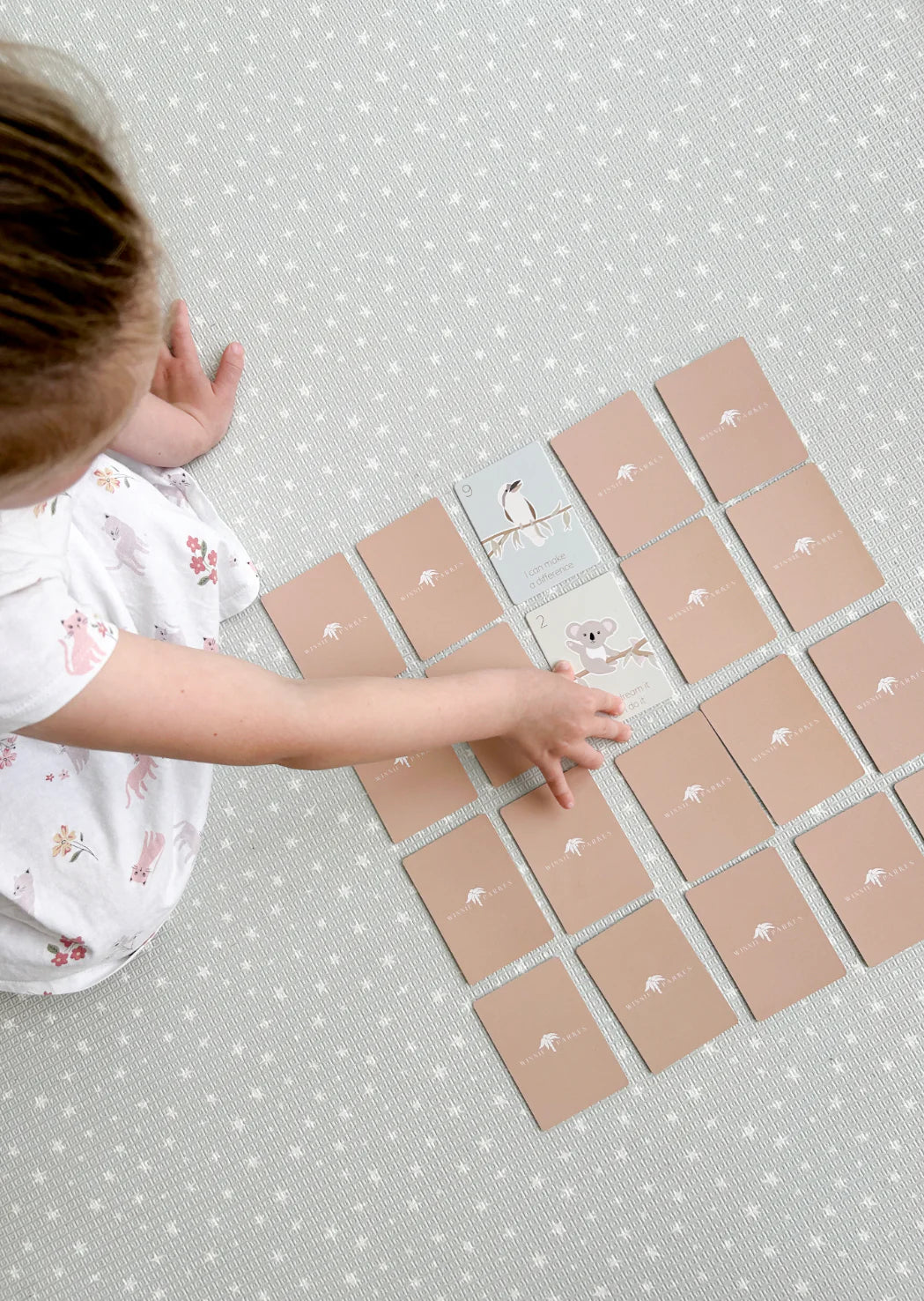 Kids memory card game featuring numbers colours and Australian animals
