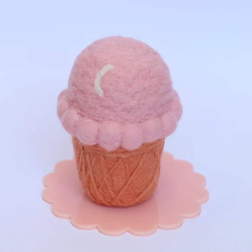 felt strawberry ice cream cone toy handmade wool pretend play dessert moon detail Juni Moon