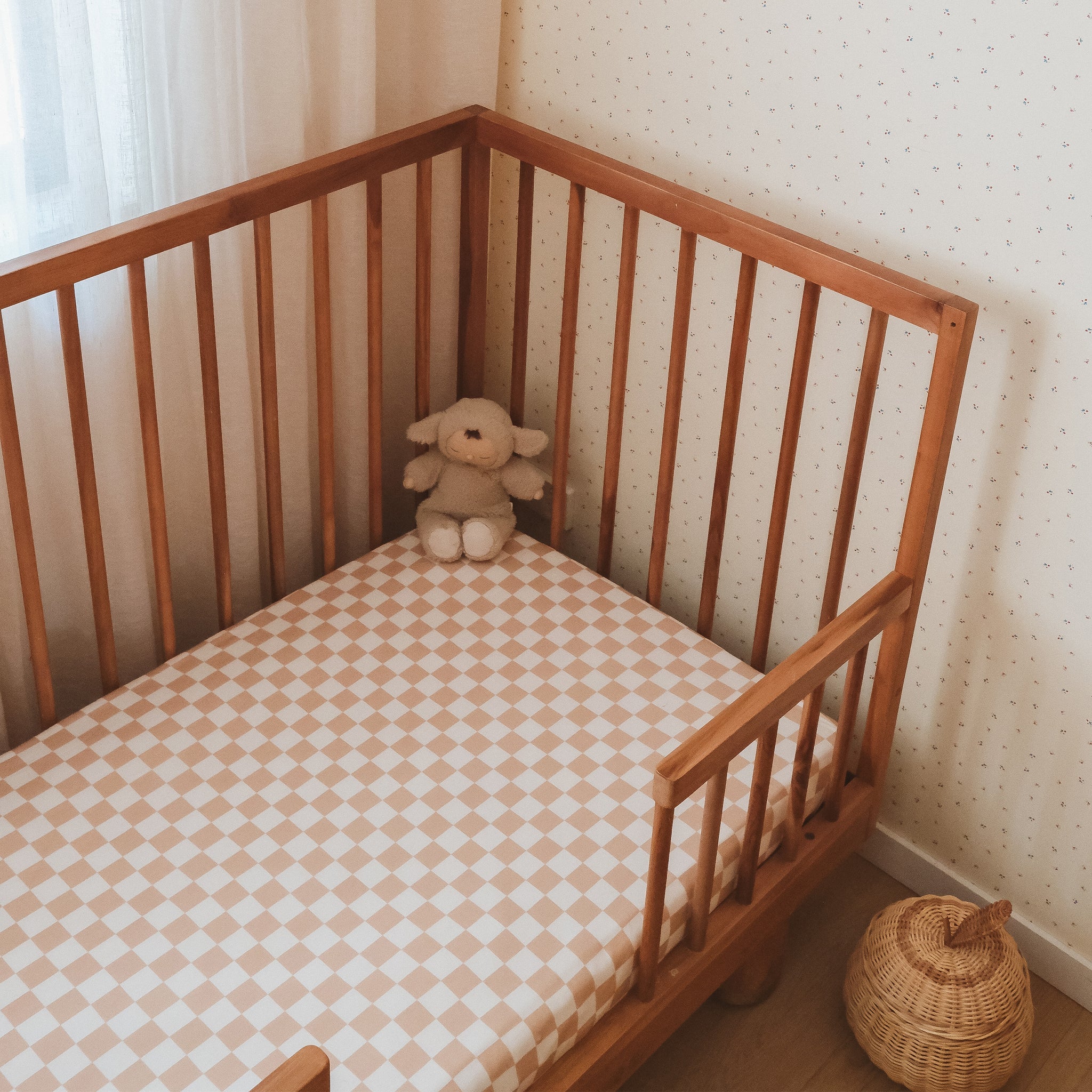 Organic Fitted Cot Sheet | Caramel Check