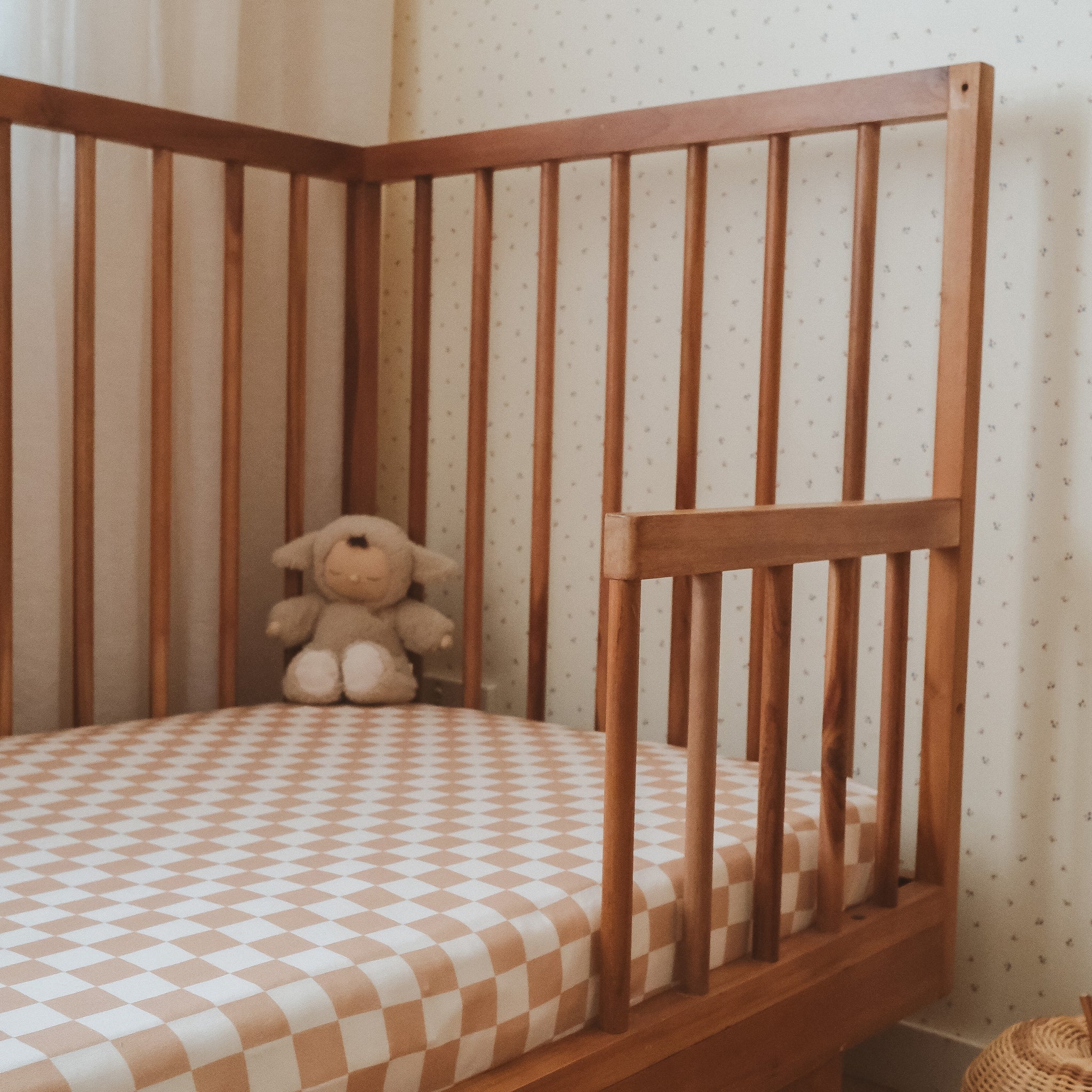 Organic Fitted Cot Sheet | Caramel Check
