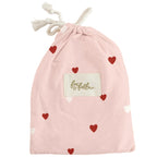 Fox & Fallow pink cot fitted sheet with red heart print organic cotton
