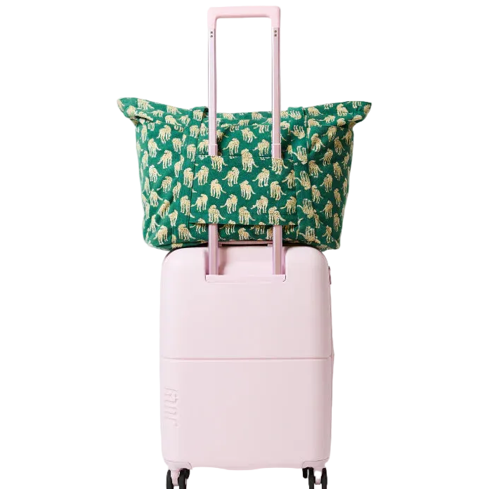 green cheetah tote bag for travel, work and daily essentials