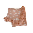 Soft cotton heirloom baby blanket in blush pink with floral pattern