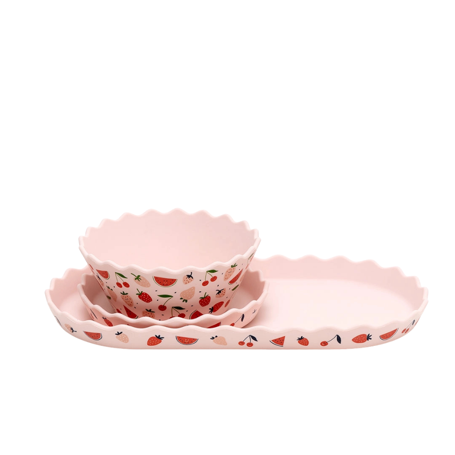 Bowl and Plate Set | Pink Fruits