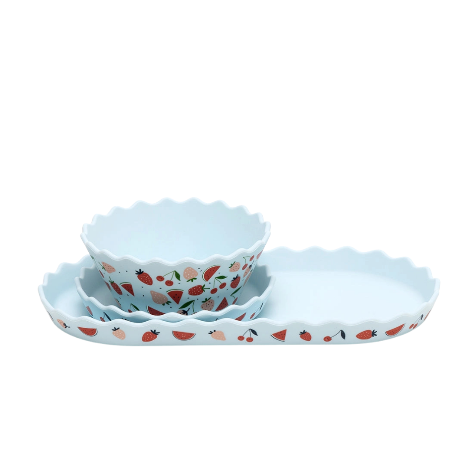 Bowl and Plate Set | Blue Fruits
