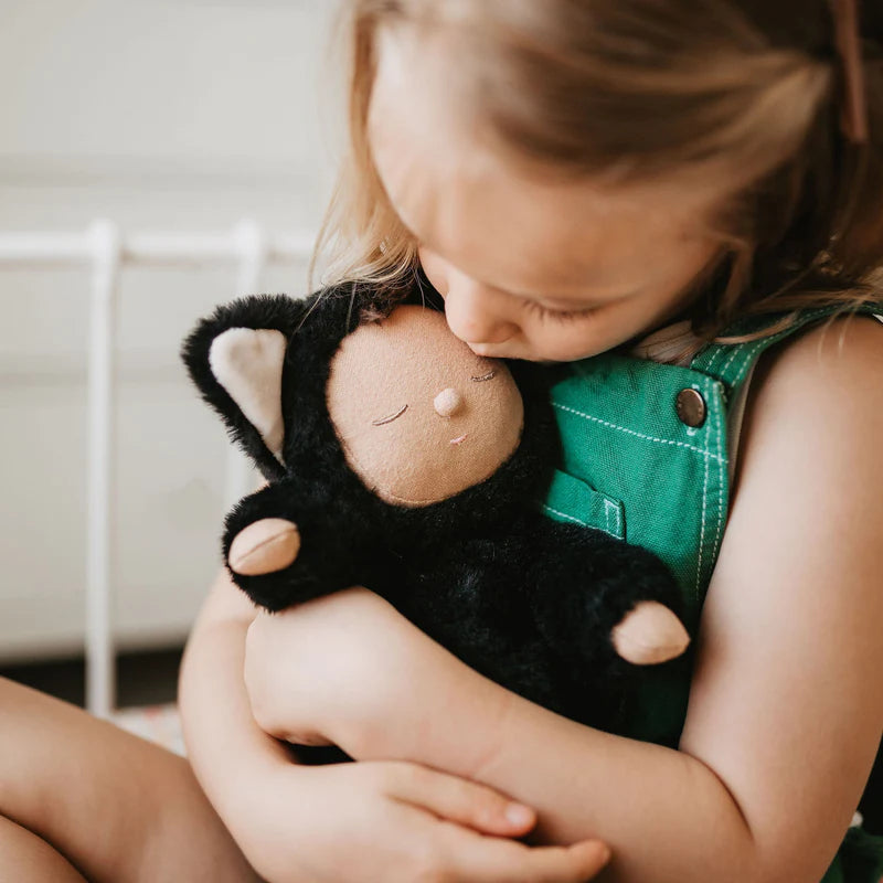 Olli Ella Cozy Dinkum black cat Nox soft toy with embroidered face
