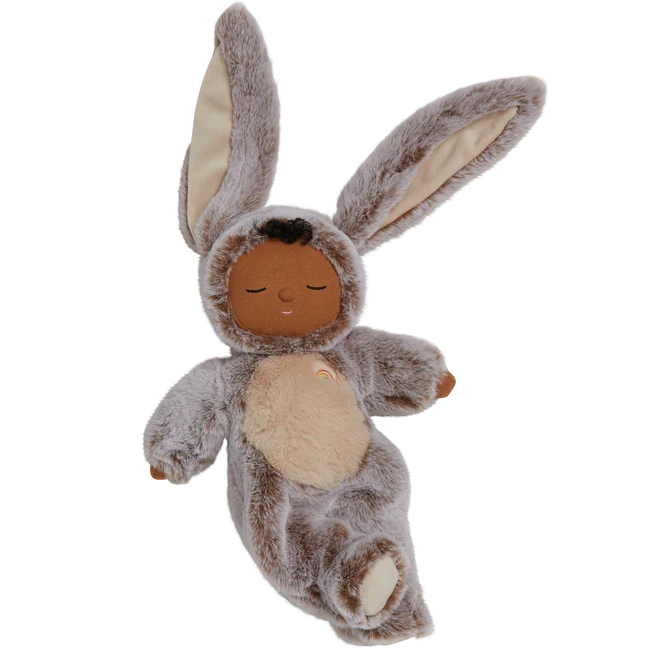 plush bunny doll with cream belly and long floppy ears detail