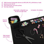 how to use the Re-CRAFT-able Silicone Creativity Mat Set in black with silicone craft mat and cup. A fun and practical solution for mess free creative play. made by little change creators