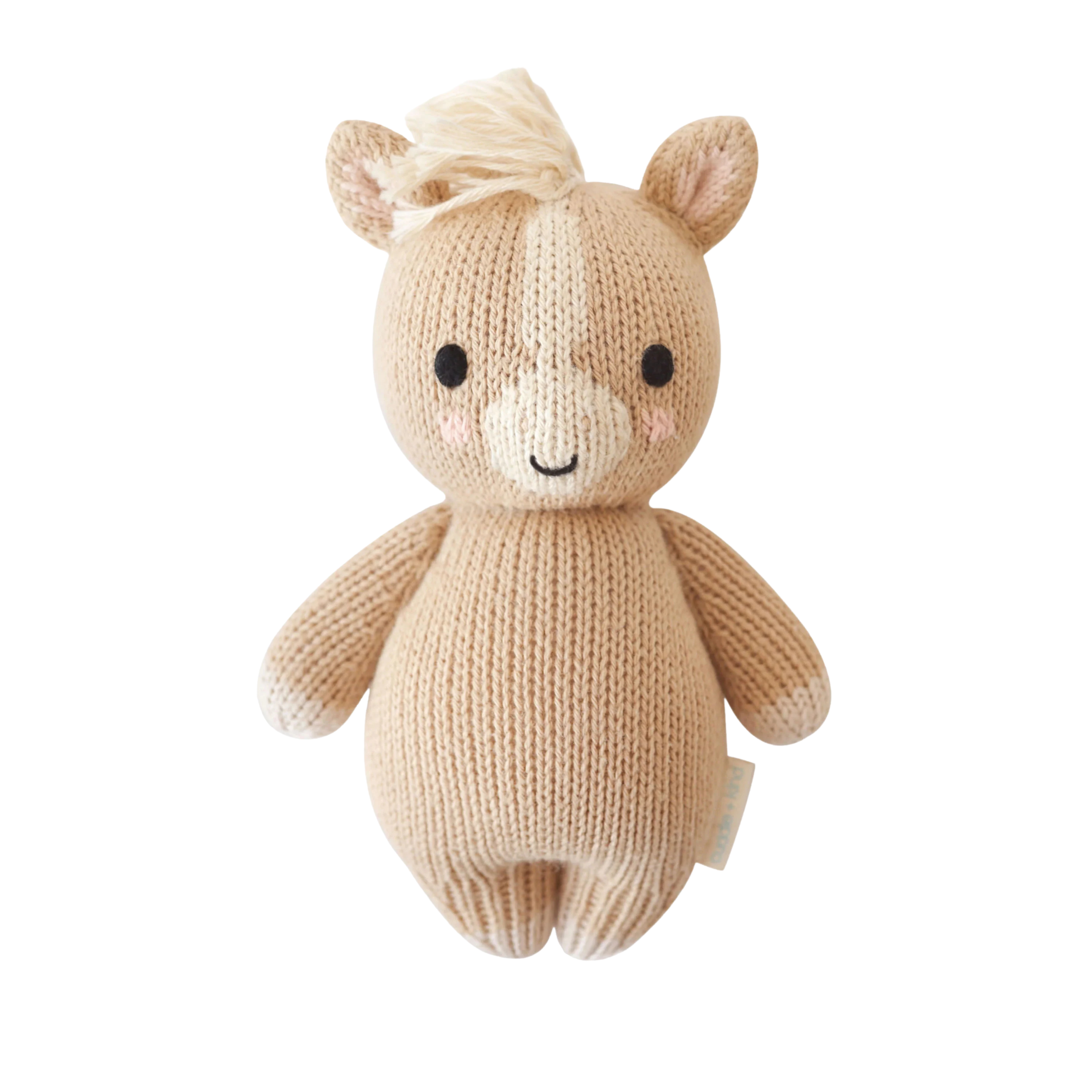 Cuddle+Kind baby pony hand knit stuffed animal toy in soft beige cotton