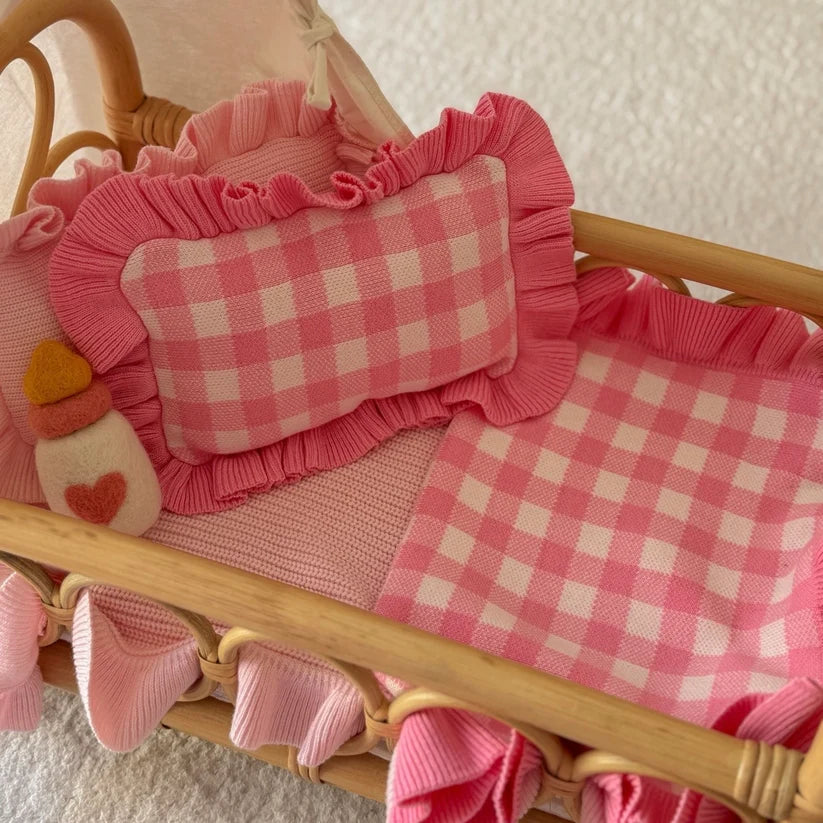 Pink Gingham Doll Bedding Set - SALLI Collective