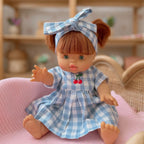 Blue Cherry Gingham Doll Dress & Bow Set - SALLI Collective