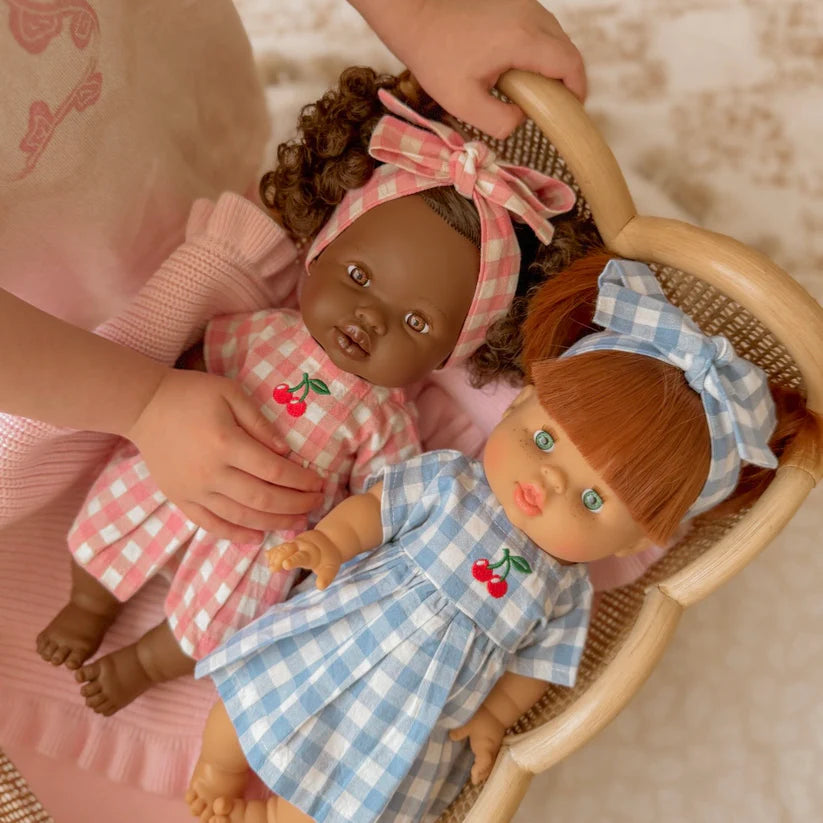 Blush Cherry Gingham Doll Dress & Bow Set - SALLI Collective