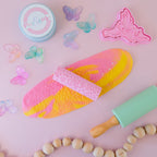 Image of eco textured dough roller designed with fun patterns and to be used with sensory like playdough or can be used for cooking dough. Textured roller is in the pattern fairy