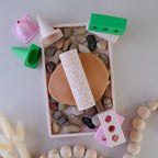 Image of eco textured dough roller designed with fun patterns and to be used with sensory like playdough or can be used for cooking dough. Textured roller is in the pattern construction