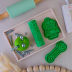 Image of eco textured dough roller designed with fun patterns and to be used with sensory like playdough or can be used for cooking dough. Textured roller is in the pattern robot
