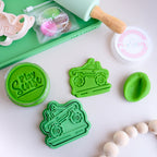 how to use image of playdough/clay stamp and cutter. Eco-friendly sensory play tool by brand playsense perfect for creative and imaginative play. can also be used for cookies and baking. pictured is monster truck