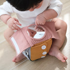 soft fabric busy cube toy for independent play and problem solving