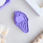 standard image of playdough/clay stamp and cutter. Eco-friendly sensory play tool by brand playsense perfect for creative and imaginative play. can also be used for cookies and baking. pictured is ice cream