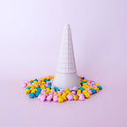 colourful rainbow 3d printed eco ice cream cone for sensory play with clay, playdough, dough and more. brand is playsense. these are fun for kids. pictures is colours beige