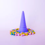 colourful rainbow 3d printed eco ice cream cone for sensory play with clay, playdough, dough and more. brand is playsense. these are fun for kids. pictures is colours purple