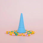 colourful rainbow 3d printed eco ice cream cone for sensory play with clay, playdough, dough and more. brand is playsense. these are fun for kids. pictures is colours blue