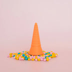 colourful rainbow 3d printed eco ice cream cone for sensory play with clay, playdough, dough and more. brand is playsense. these are fun for kids. pictures is colours orange