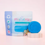photoshoot Image of dough by the brand playsense. Great for sensory play and being creative, also fine motor development. Dough is non toxic with all natural ingredients so safe for little hands. Colour and scent is blue and blue slushy